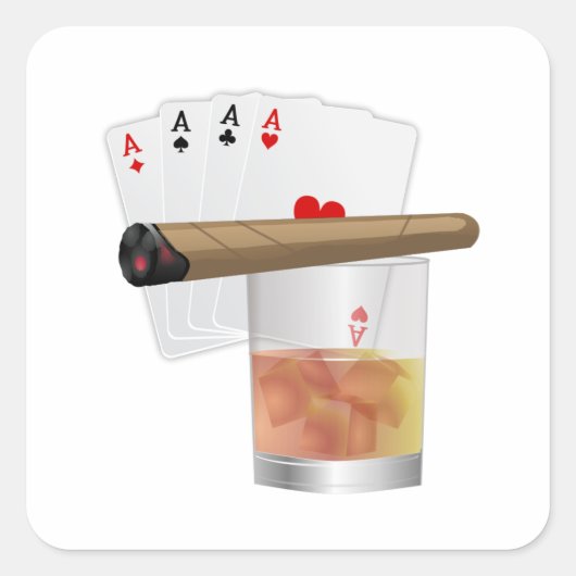 Four Aces, A Drink and A Cigar Vierkante Sticker (Voorkant)