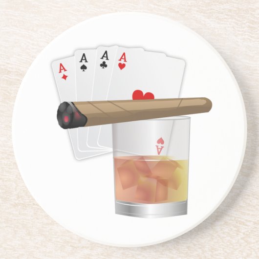 Four Aces, A Drink and A Cigar Zandsteen Onderzetter (Voorkant)