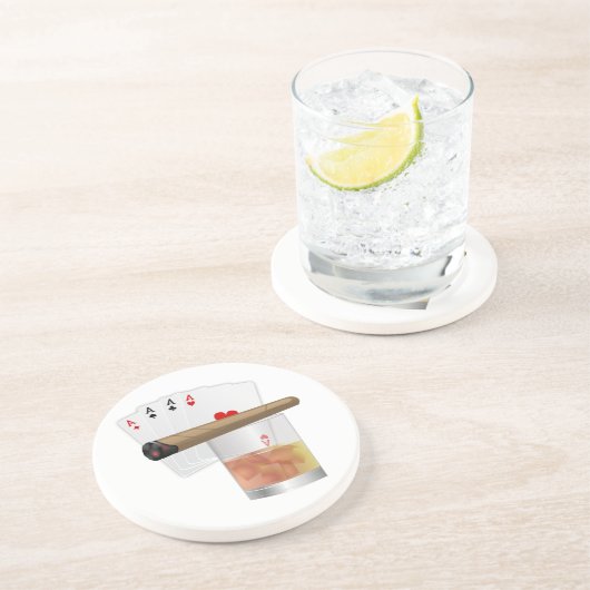 Four Aces, A Drink and A Cigar Zandsteen Onderzetter (Zijkant)
