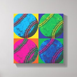 Four Basebals in Different Colors Canvas Afdruk