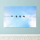 Four Birds on a Wire (fotografie door mij) Canvas Afdruk (Insitu (Houten vloer))