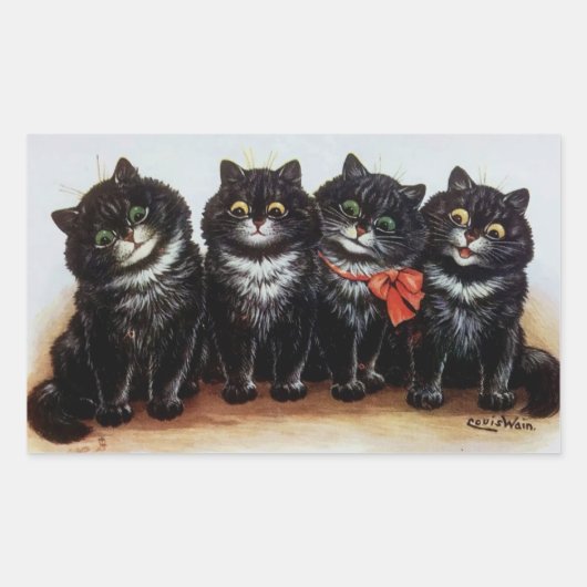 Four Black Cats  Illustratie door Louis Wain Rechthoekige Sticker (Voorkant)