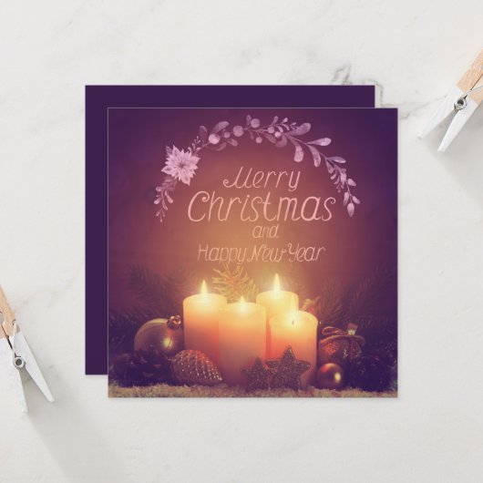 Four burning Advent candles and decoration. Kaart (Voorkant / Achterkant in situ)