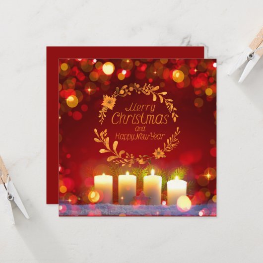 Four burning Advent candles and decoration. Kaart (Voorkant / Achterkant in situ)