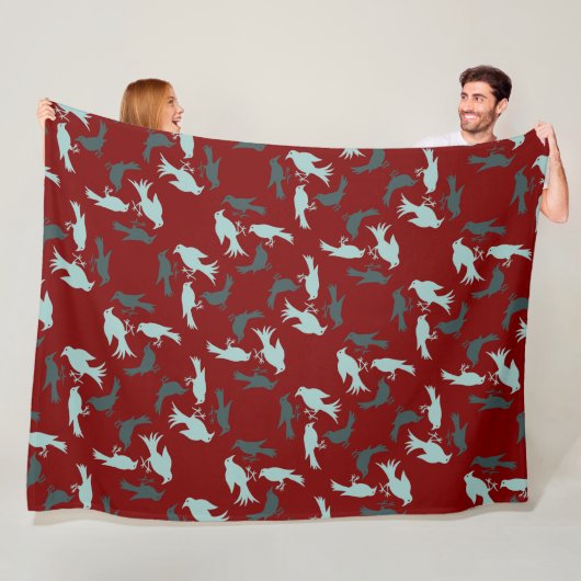 Four Calling Birds Retro Mid-Century Cut-Out 5 Fleece Deken (In situ)