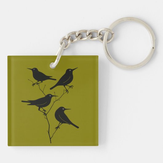 Four Calling Birds Retro Mid-Century Cut-Out 6 Sleutelhanger (Achterkant)