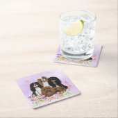 Four Cavalier King Charles Spaniels in Flowers  Kartonnen Onderzetters (Insitu)