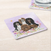 Four Cavalier King Charles Spaniels in Flowers  Kartonnen Onderzetters (Schuin)
