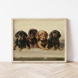 Four Dachshund Puppies | Carl Reichert Poster<br><div class="desc">Four Dachshund Puppies | Carl Reichert’s Four Dachshund Puppies is an enchanting painting that captures the innocence and charm of four small dachshund puppies. Rendered in neutral earth tones, the artwork highlights their soft fur and expressive faces, showcasing Reichert’s exceptional skill in creating lifelike animal portraits. The harmonious composition and...</div>