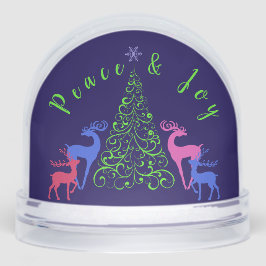 Four Deer & a Christmas Tree Peace & Joy Sneeuwbol