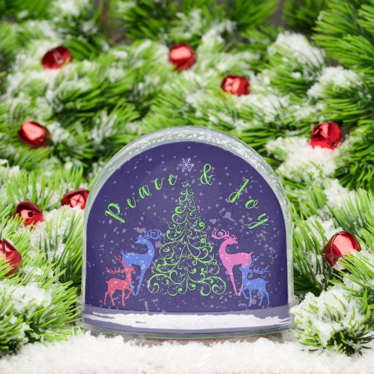 Four Deer & a Christmas Tree Peace & Joy Sneeuwbol (Kerstmis)