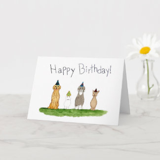 Four Dogs in Party Hats Birthday Kaart