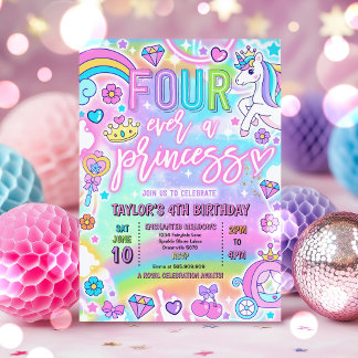 Four Ever A Princess Fairytale 4th Birthday Party Kaart