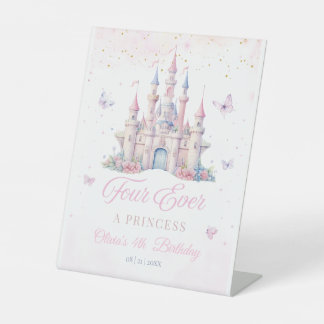 Four Ever A Princess Roze Meisje 4e Verjaardagsfee Reclamebord Met Voetstuk