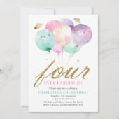 Four Ever Fabulous Balloon 4th Birthday Kaart (Voorkant)