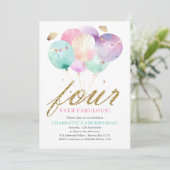 Four Ever Fabulous Balloon 4th Birthday Kaart (Staand voorkant)