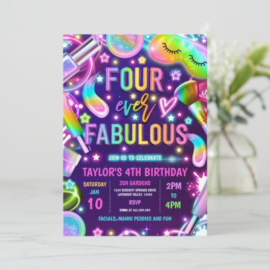 Four Ever Fabulous Glow Spa Make-up 4e verjaardag Kaart (Staand voorkant)