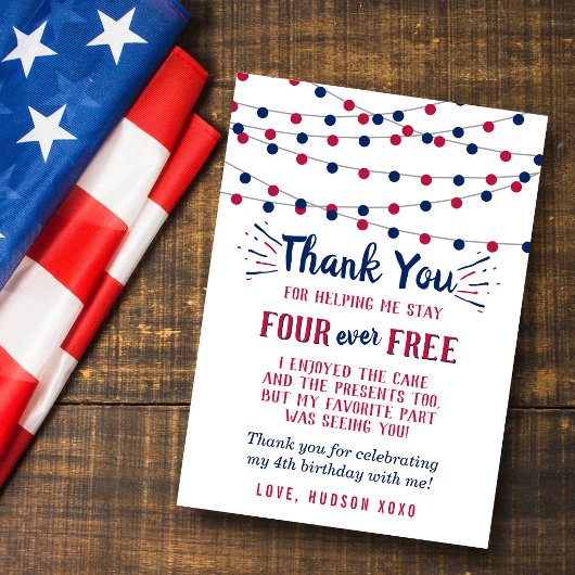 Four Ever Free! 4 juli 4e verjaardagsfeestje Bedankkaart