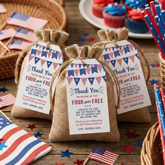Four Ever Free! 4 juli 4e verjaardagsfeestje Cadeaulabel