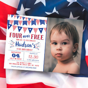 Four Ever Free! 4 juli 4e verjaardagsfeestje Kaart