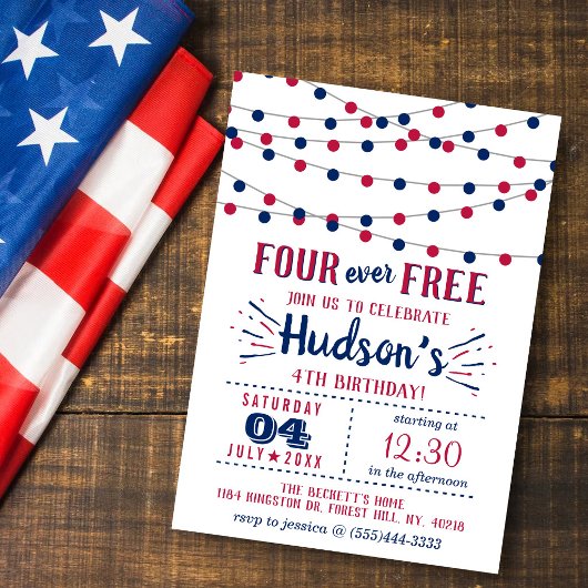 Four Ever Free! 4 juli 4e verjaardagsfeestje Kaart