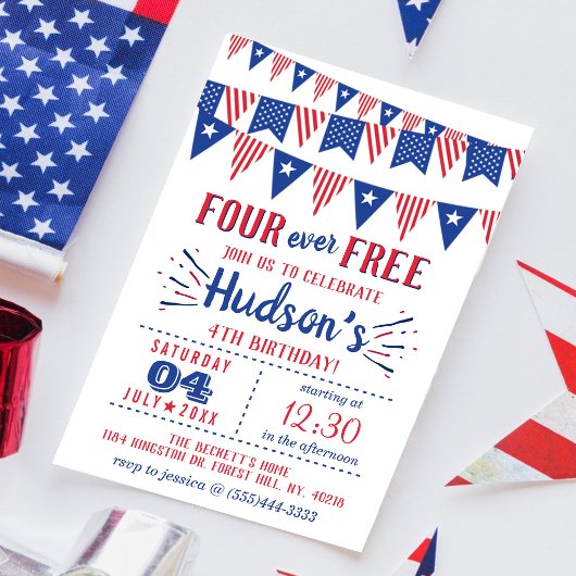Four Ever Free! 4 juli 4e verjaardagsfeestje Kaart