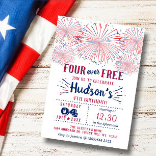 Four Ever Free! 4 juli 4e verjaardagsfeestje Kaart