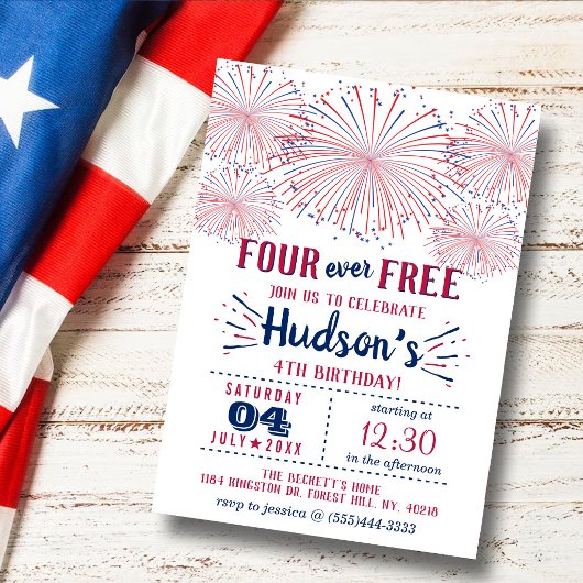 Four Ever Free! 4 juli 4e verjaardagsfeestje Kaart