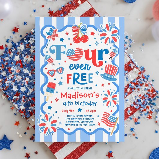 Four Ever Free 4 juli 4e verjaardagsfeestje Kaart