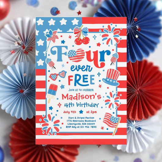 Four Ever Free 4 juli 4e verjaardagsfeestje Kaart