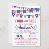 Four Ever Free! 4 juli 4e verjaardagsfeestje Kaart (Voorkant)
