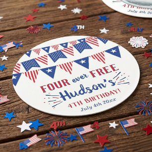 Four Ever Free! 4 juli 4e verjaardagsfeestje Ronde Kartonnen Onderzetter
