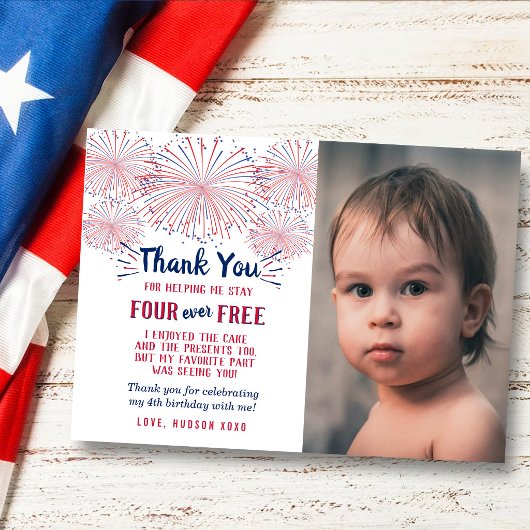 Four Ever Free! 4 juli 4e verjaardagsfoto Bedankkaart