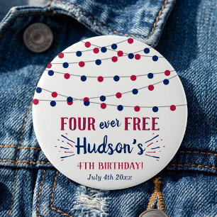 Four Ever Free! 4 juli verjaardagsfeestje Ronde Button 3,2 Cm