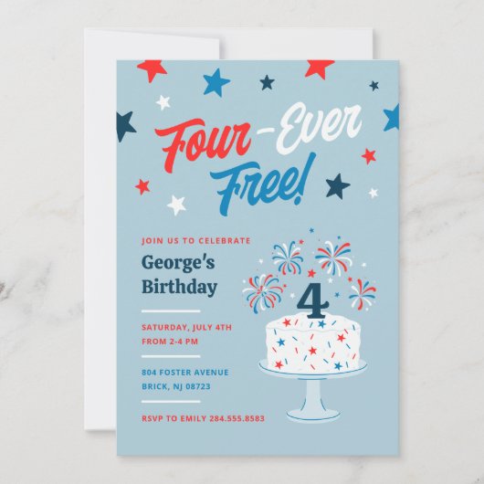 Four-Ever Free uitnodiging voor 4de verjaardagsfee (Voorkant)