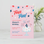 Four-Ever Free uitnodiging voor 4de verjaardagsfee (Staand voorkant)