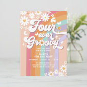 Four Ever Groovy Daisy Rainbow Groovy 4e Verjaarda Kaart (Staand voorkant)