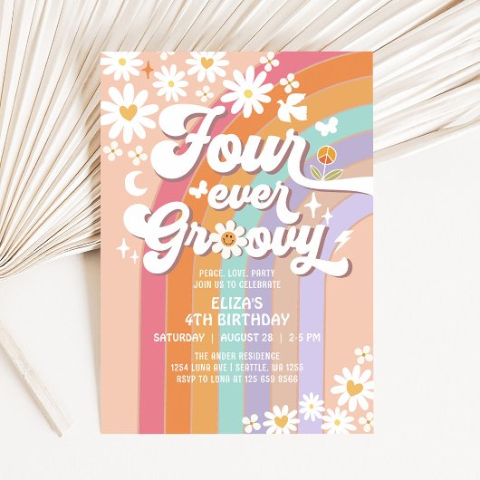 Four Ever Groovy Daisy Rainbow Groovy 4e Verjaarda Kaart