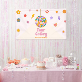 Four Ever Groovy Disco Ball 4e verjaardagsfeestje Spandoek