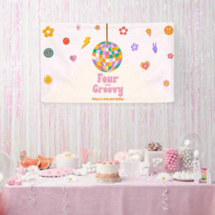 Four Ever Groovy Disco Ball 4e verjaardagsfeestje Spandoek