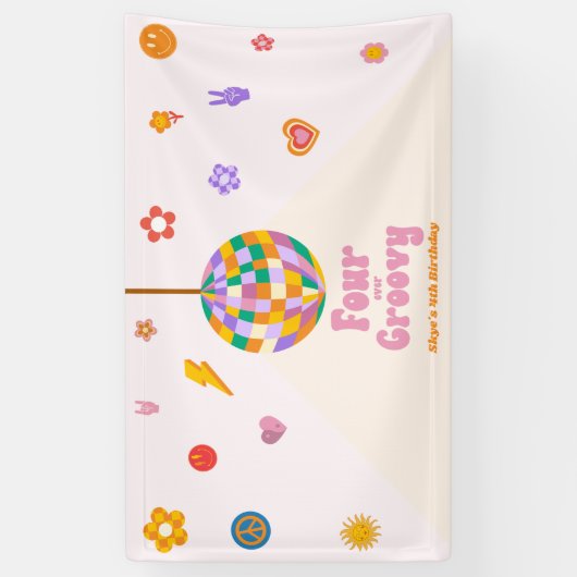 Four Ever Groovy Disco Ball 4e verjaardagsfeestje Spandoek (Verticaal)