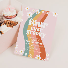 Four Ever Groovy madeliefje regenboog 4de verjaard Kaart