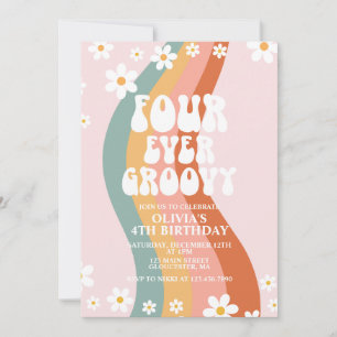 Four Ever Groovy madeliefje regenboog 4e verjaarda Kaart