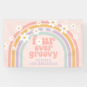 Four Ever Groovy Pastel regenboog 4e verjaardag Spandoek