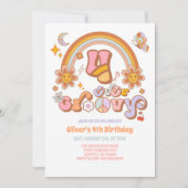 Four Ever Groovy Retro 4th Birthday Invitation Kaart (Voorkant)