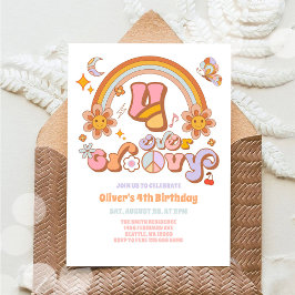 Four Ever Groovy Retro 4th Birthday Invitation Kaart