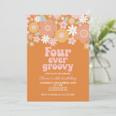 Four Ever Groovy Retro Bloem 4de verjaardag Kaart (Staand voorkant)