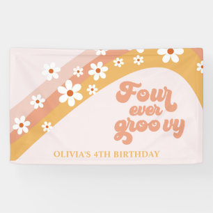 Four Ever Groovy Retro Daisy 4e Verjaardag Banner