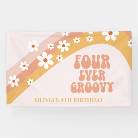 Four Ever Groovy Retro Daisy 4e Verjaardag Banner (Horizontaal)