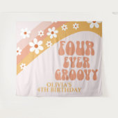 Four Ever Groovy Retro Daisy 4e Verjaardag Banner Wandkleed (Voorkant (horizontaal))